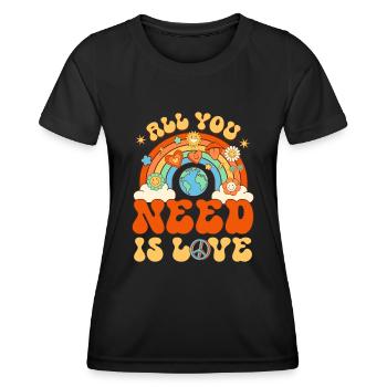Groovy All You Need Is Love Rainbow - Frauen Funktions-T-Shirt - Schwarz - Vorne - AI Model Female 172 light (172cm)