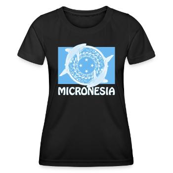 Flagge Mikronesiens und Weißspitzenhochseehaie - Frauen Funktions-T-Shirt - Schwarz - Vorne - AI Model Female 172 light (172cm)