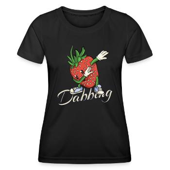 Erdbeere Dabbing Obst Sommer Tanz - Frauen Funktions-T-Shirt - Schwarz - Vorne - AI Model Female 172 light (172cm)