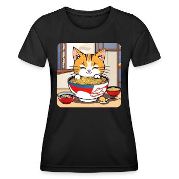 Cute asian cat and ramen noodles - Women's Functional T-Shirt - black - Front - AI Model Female 172 light (172cm)