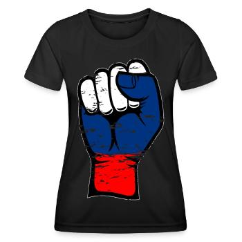 Poing de drapeau de la Russie utilisé - T-shirt sport Femme - noir - Devant - AI Model Female 172 light (172cm)
