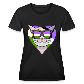 Genderqueer Lgbt Katze Japanese Bobtail - Frauen Funktions-T-Shirt - Schwarz - Vorne - AI Model Female 172 light (172cm)