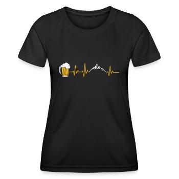 HERZSCHLAG BERGE UND BIER WANDERN HÜTTE GESCHENK - Frauen Funktions-T-Shirt - Schwarz - Vorne - AI Model Female 172 light (172cm)