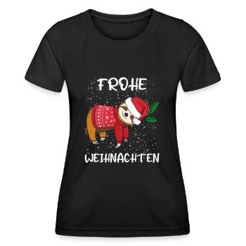 Frohe Weihnachten Faultier mit Weihnachtssweater - Frauen Funktions-T-Shirt - Schwarz - Vorne - AI Model Female 172 light (172cm)