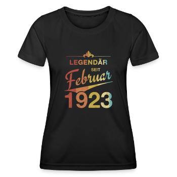 100. Geburtstag Legendär Februar 1923 Jahrgang 23 - Frauen Funktions-T-Shirt - Schwarz - Vorne - AI Model Female 172 light (172cm)