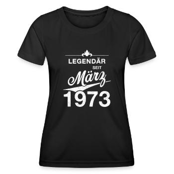 50. Geburtstag Legendär März 1973 Jahrgang 73 - Frauen Funktions-T-Shirt - Schwarz - Vorne - AI Model Female 172 light (172cm)