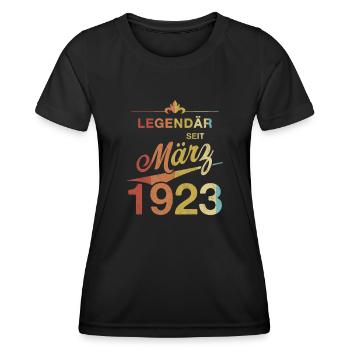 100. Geburtstag Legendär März 1923 Jahrgang 23 - Frauen Funktions-T-Shirt - Schwarz - Vorne - AI Model Female 172 light (172cm)