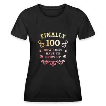 Enfin 100e anniversaire en grandissant - T-shirt sport Femme - noir - Devant - AI Model Female 172 light (172cm)
