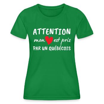 attention mon coeur est pris par un quebecois - T-shirt sport Femme - vert - Devant - AI Model Female 172 dark (172cm)