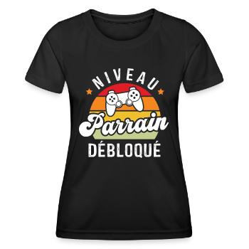 Niveau tonton débloqué, naissance neveu - T-shirt sport Femme - noir - Devant - AI Model Female 172 light (172cm)