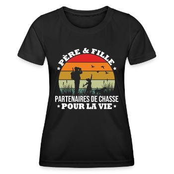 Chasse : Père et Fille Partenaires - T-shirt sport Femme - noir - Devant - AI Model Female 172 light (172cm)