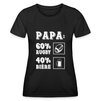Papa: 60% Rugby 40% Biere Joueur France Rugby - Frauen Funktions-T-Shirt - Schwarz - Vorne - AI Model Female 172 light (172cm)