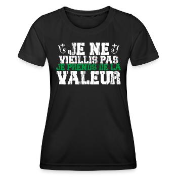 Je ne vieillis pas cadeau - T-shirt sport Femme - noir - Devant - AI Model Female 172 light (172cm)