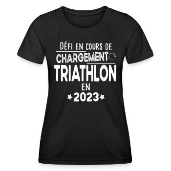 2023 Triathlon Triathlète Natation Vélo Course - T-shirt sport Femme - noir - Devant - AI Model Female 172 light (172cm)