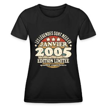 Les légendes sont nées en janvier 2005 - T-shirt sport Femme - noir - Devant - AI Model Female 172 light (172cm)