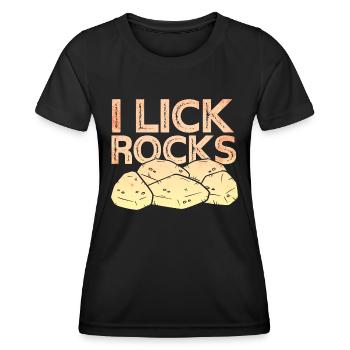 Je lèche des pierres - Géologue - T-shirt sport Femme - noir - Devant - AI Model Female 172 light (172cm)