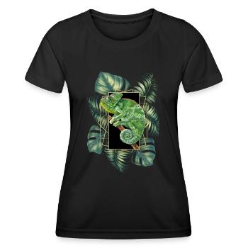 Caméléon voilé Jungle Motif Caméléon Tropical - T-shirt sport Femme - noir - Devant - AI Model Female 172 light (172cm)