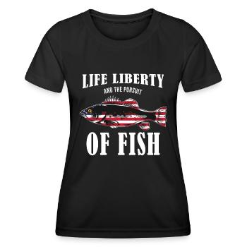 Life Liberty & The Pursuit Of Fish USA Fishing - Women's Functional T-Shirt - black - Front - AI Model Female 172 light (172cm)