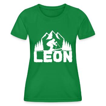 Ski skier First name Leon Name Skis Winter sports - Women's Functional T-Shirt - kelly green - Front - AI Model Female 172 dark (172cm)