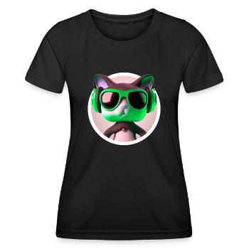 Katze Brille Turntable DJ Disco Club Kopfhörer - Frauen Funktions-T-Shirt - Schwarz - Vorne - AI Model Female 172 light (172cm)
