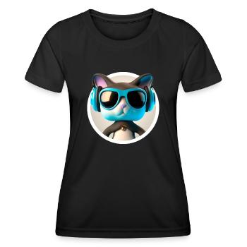 Cat Glasses Turntable DJ Disco Club Headphones - Women's Functional T-Shirt - black - Front - AI Model Female 172 light (172cm)