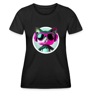 Cat Glasses Turntable DJ Disco Club Headphones - Women's Functional T-Shirt - black - Front - AI Model Female 172 light (172cm)