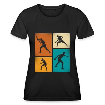 Vintage Tischtennis Silhouetten Im Retro-Stil - Frauen Funktions-T-Shirt - Schwarz - Vorne - AI Model Female 172 light (172cm)