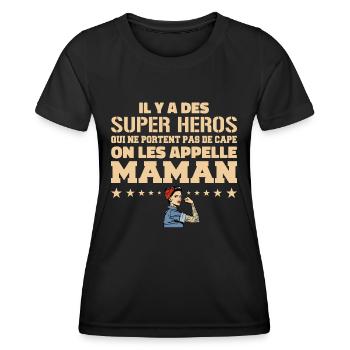 Il Y A Des Super Héros | Cadeau Super Maman - T-shirt sport Femme - noir - Devant - AI Model Female 172 light (172cm)
