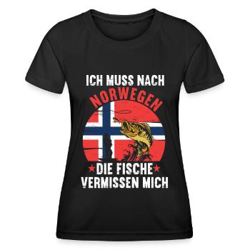 Norwegen Angeln Angler Fischen Norwegen Flagge - Frauen Funktions-T-Shirt - Schwarz - Vorne - AI Model Female 172 light (172cm)
