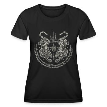 Sak Yant Thai Tattoo Twin Tiger Muay Thai Gift - Women's Functional T-Shirt - black - Front - AI Model Female 172 light (172cm)