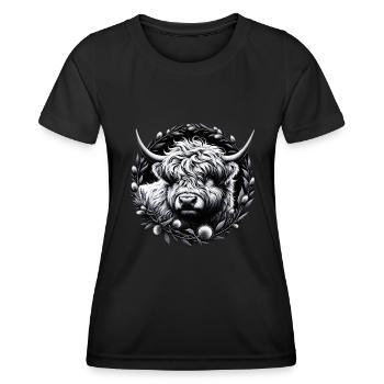 Monochrome Highland Cattle - T-shirt sport Femme - noir - Devant - AI Model Female 172 light (172cm)