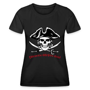 Pirate Skull 07 2024 Zeichenfläche 1 - Frauen Funktions-T-Shirt - Schwarz - Vorne - AI Model Female 172 light (172cm)