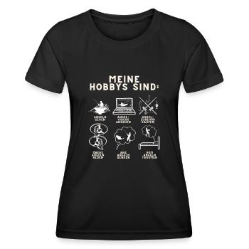 Meine Hobbys sind Angeln Angler Anglerin Angel - Frauen Funktions-T-Shirt - Schwarz - Vorne - AI Model Female 172 light (172cm)