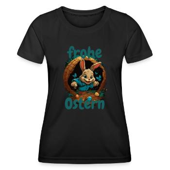 frohe Ostern Osterhase im Osterkorb Hase Easter - Frauen Funktions-T-Shirt - Schwarz - Vorne - AI Model Female 172 light (172cm)