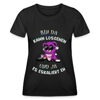 Party Festival Outfit es eskaliert eh Teddy Bär - Frauen Funktions-T-Shirt - Schwarz - Vorne - AI Model Female 172 light (172cm)