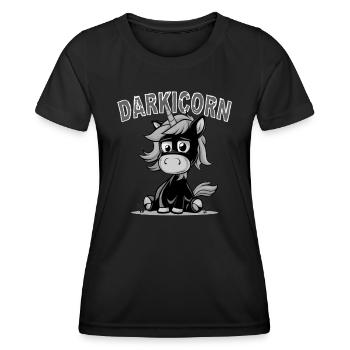 Darkicorn. Schwarzes Gothic Einhorn mystisch - Frauen Funktions-T-Shirt - Schwarz - Vorne - AI Model Female 172 light (172cm)