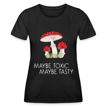 fly agaric mushrooms collect autumn natural mushroom time - Women's Functional T-Shirt - black - Front - AI Model Female 172 light (172cm)