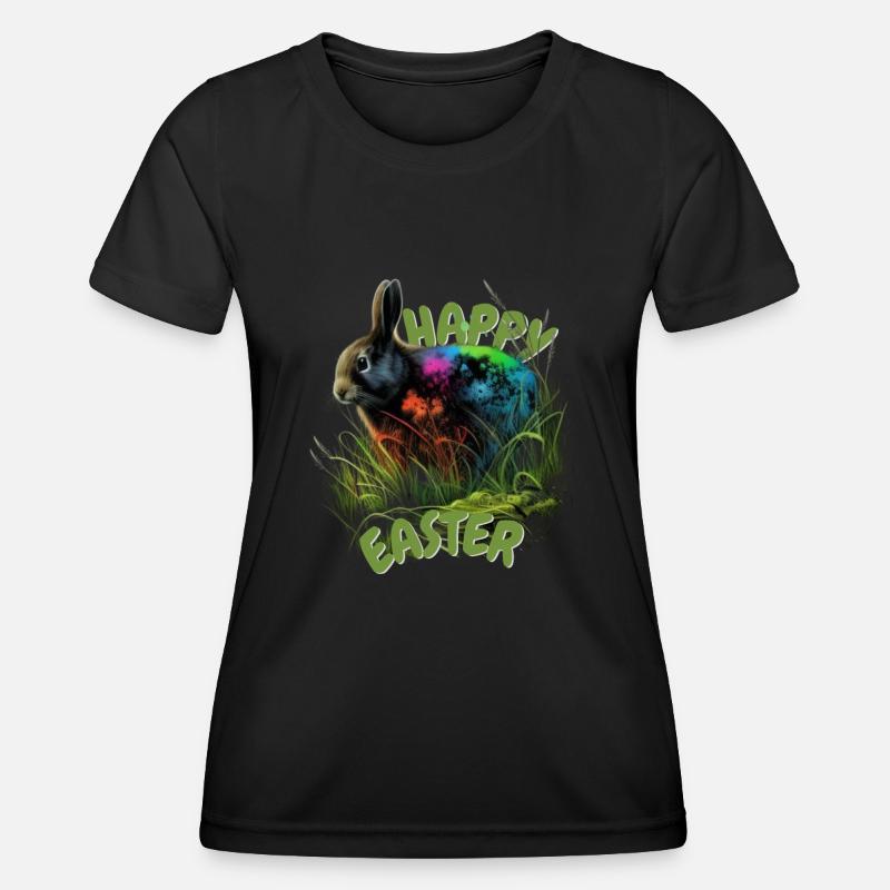 Happy Easter | Cute colorful painted Easter Bunny - Women's Functional T-Shirt - black