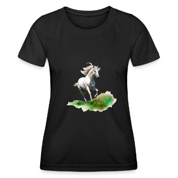 White horse style realistic painting in a meadow - Women's Functional T-Shirt - black - Front - AI Model Female 172 light (172cm)