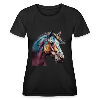 Idée passion chevaux cavalière aquarelle splash - T-shirt sport Femme - noir - Devant - AI Model Female 172 light (172cm)