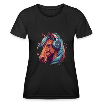 Idée passion chevaux cavalière aquarelle splash - T-shirt sport Femme - noir - Devant - AI Model Female 172 light (172cm)
