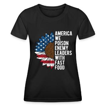Poison Leaders with Fast Food Funny Patriotic - Women's Functional T-Shirt - black - Front - AI Model Female 172 light (172cm)