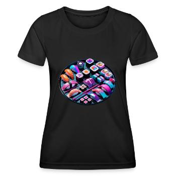 Vaporwave Sushi Japon Rétro - T-shirt sport Femme - noir - Devant - AI Model Female 172 light (172cm)