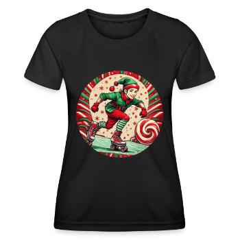 Weihnachtself-inline-skating - Frauen Funktions-T-Shirt - Schwarz - Vorne - AI Model Female 172 light (172cm)