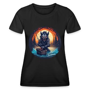 Gruselig Halloween Party Kostüm Werwolf Angeln - Frauen Funktions-T-Shirt - Schwarz - Vorne - AI Model Female 172 light (172cm)