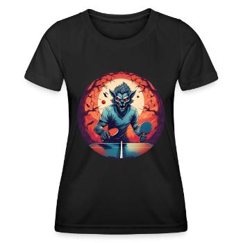 Spooky Halloween Party Costume Werewolf Ping Pong - Women's Functional T-Shirt - black - Front - AI Model Female 172 light (172cm)