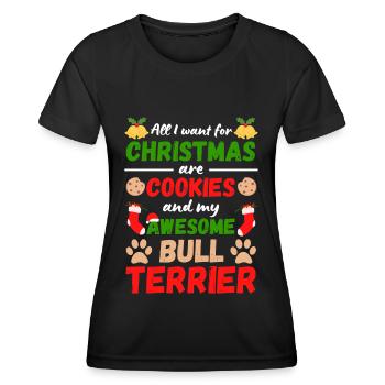 Biscuits Bull Terrier de Noël - T-shirt sport Femme - noir - Devant - AI Model Female 172 light (172cm)
