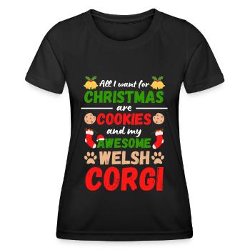 Biscuits Corgi gallois de Noël - T-shirt sport Femme - noir - Devant - AI Model Female 172 light (172cm)
