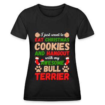 Biscuits Bull Terrier de Noël - T-shirt sport Femme - noir - Devant - AI Model Female 172 light (172cm)
