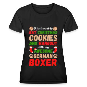 Christmas German Boxer Cookies - Women's Functional T-Shirt - black - Front - AI Model Female 172 light (172cm)